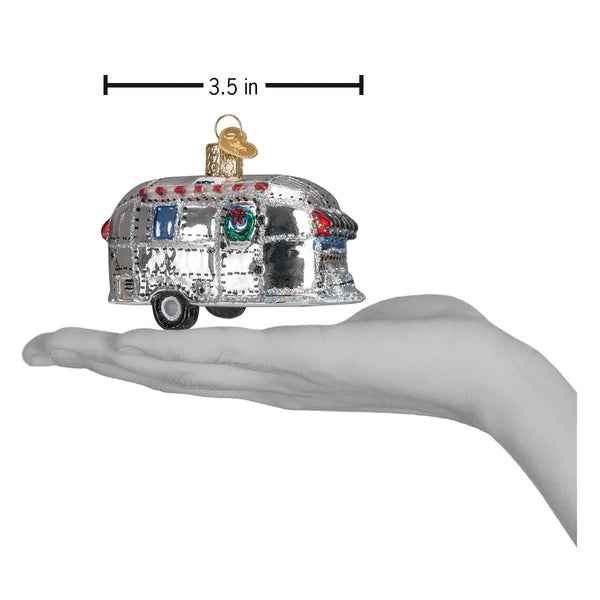 Vintage Camping Trailer Glass Ornament