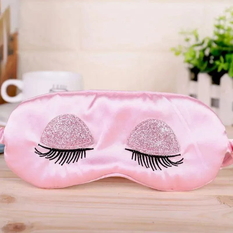 Comfortable Pink Silk Elegant Sleeping Mask Long Eyelash Sleeping Eye Mask Soft Sleeping Mask With Elastic Strap Breathable Lightweight Blindfold For Women Eye Cover Eyeshade With Luxury Bag