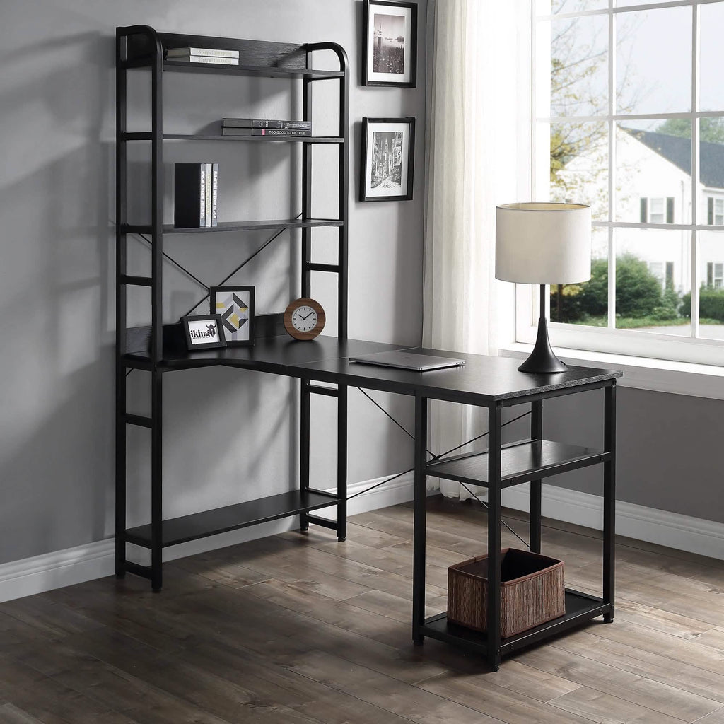 Computer Desk with 4 Tier Storage Shelves Large L-Shaped