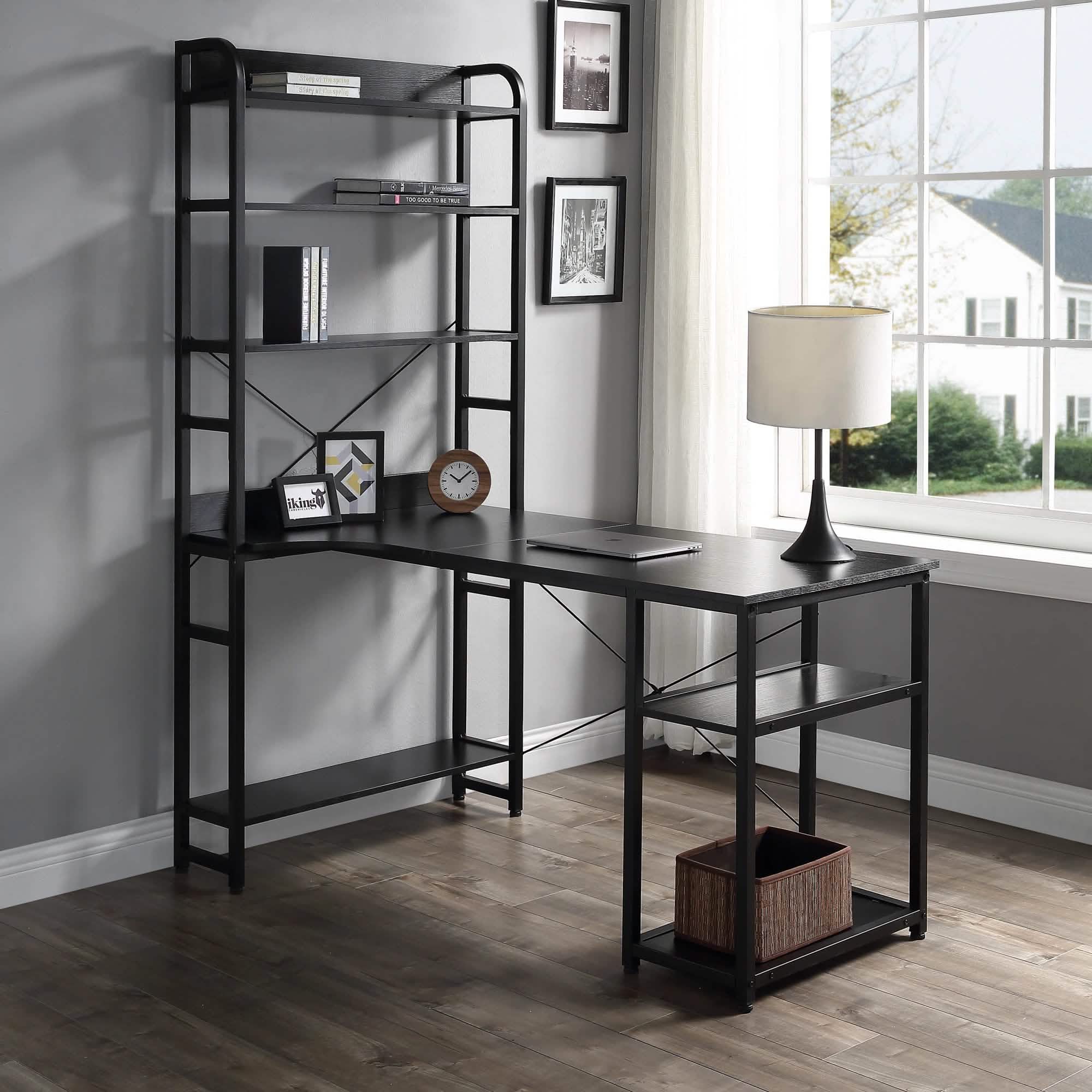 Computer Desk with 4 Tier Storage Shelves Large L-Shaped