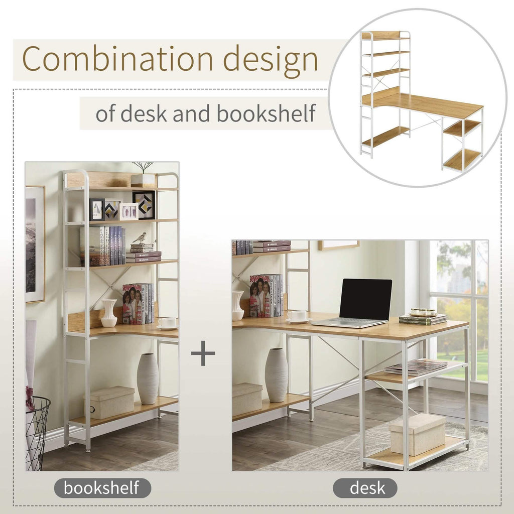 Computer Desk with 4 Tier Storage Shelves Large L-Shaped