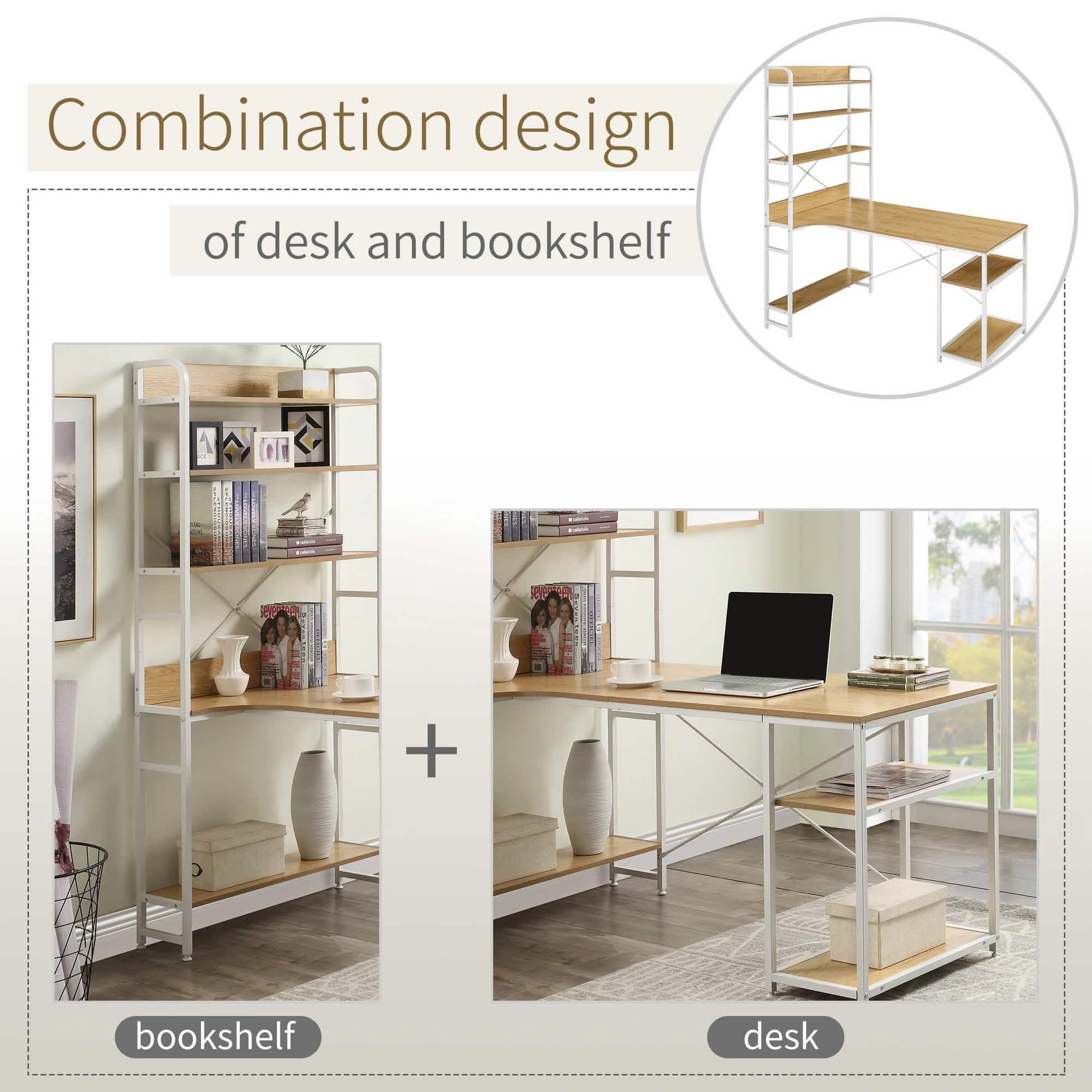 Computer Desk with 4 Tier Storage Shelves Large L-Shaped