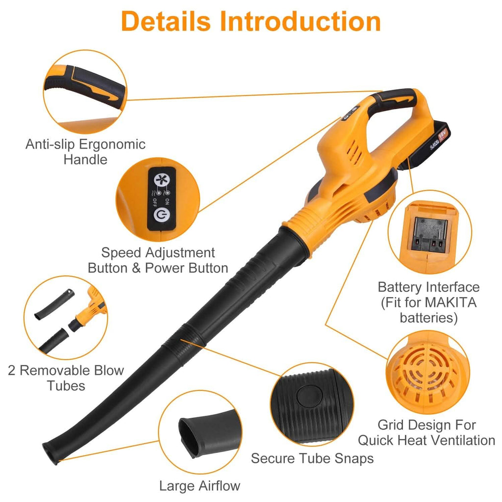 Cordless Leaf Blower Battery Powered Max 124MPH 300CFM with 2 Adjustable Speeds