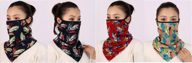 Cotton Women Mask Scarf Face Mascarillas Wraps Floral Print Lady Warm Neck Scarves Foulard Bandana Reusable Outdoor Riding Masks Scarf Neck Gaiter Headwear Headband Head Wrap Scarf Mask Neck Ear Warmers Headbands Perfect Bandana