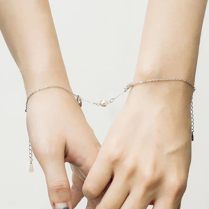 Couples Magnet Attract Bracelets Solid Color Simple Cute Cat Best Friend Bracelet Jewelry Magnet Bracelet Creative Attractive Stainless Steel Chain Bracelet For Women Men Valentine's Day Gift