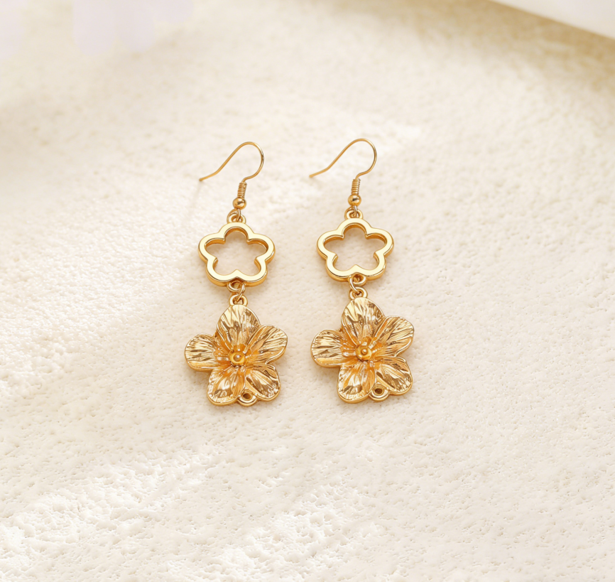 Elegant Hollow Flower Bracelet & Earrings Set