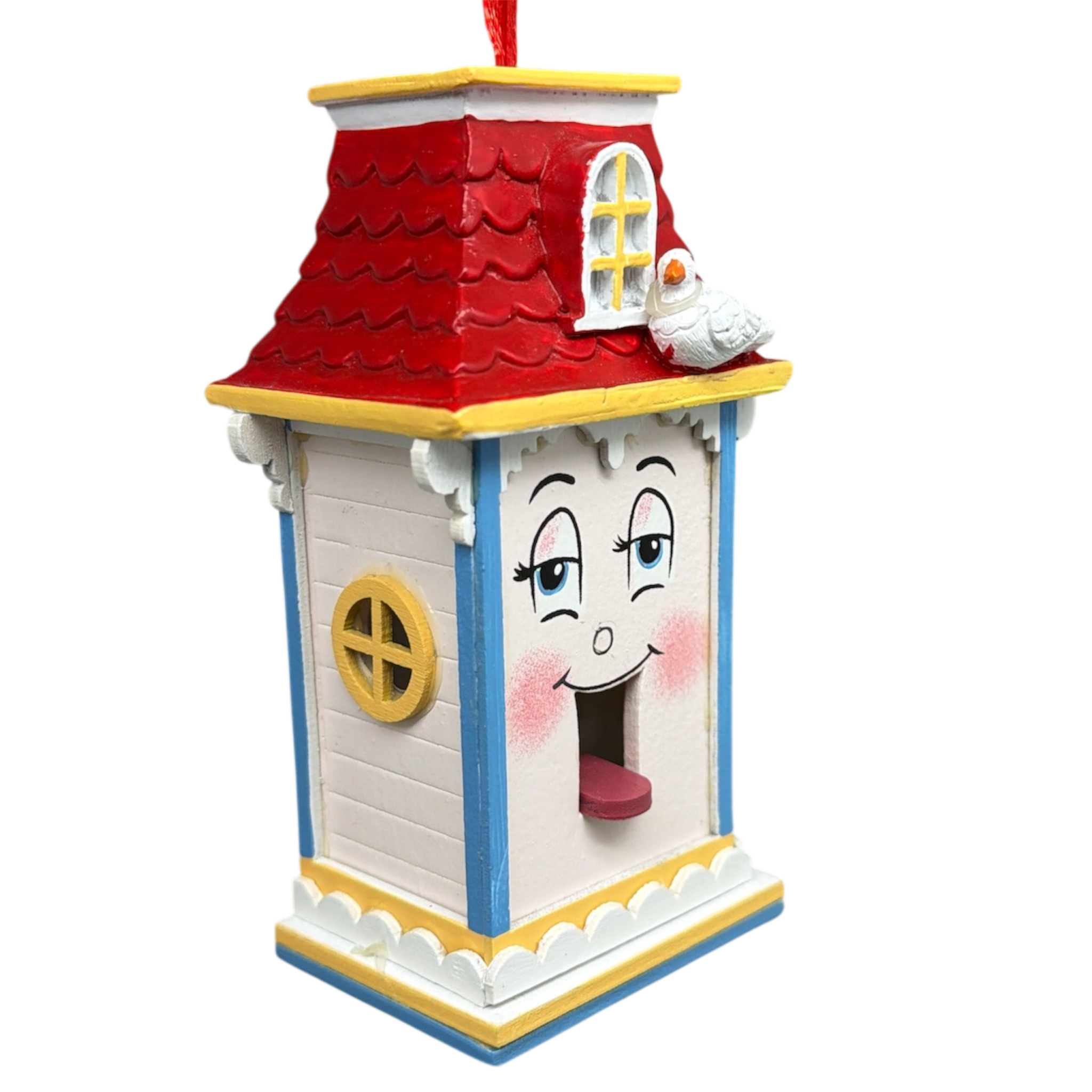 Whimsical Wooden Birdhouse Ornament - Light Blue