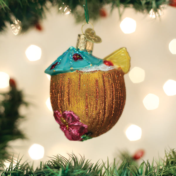 Tropical Coconut Drink Glass Ornament