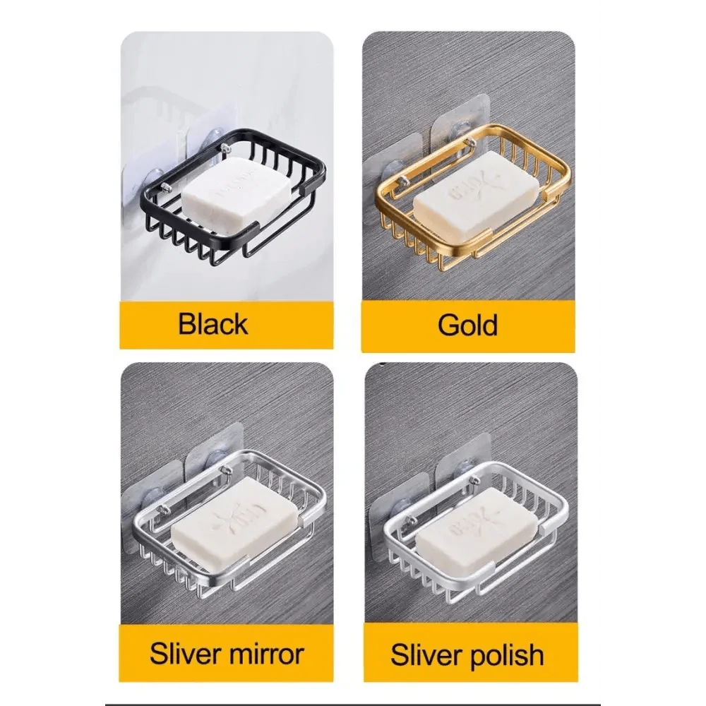 Creative Drill Free Soap Dish Holder Wall Mounted Storage Rack Toilet Soap Box Sponge Dish Bathroom Accessories Soap Dish Holder with Loofah Bath Sponge Towel Razor Holder for Bathroom Shower Kitchen Adhesive Wall Mounted No Drilling