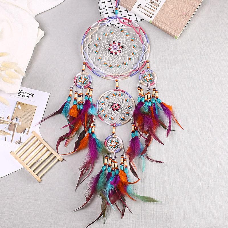 Creative Handmade Five-ring Dream Catcher Pendant Living Room Bedroom Decor Beautiful Hanging Ornament Elegant Wall Art Decoration For Windows Balcony Bedroom & Wedding Party Gift For Girls  Kids