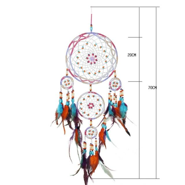 Creative Handmade Five-ring Dream Catcher Pendant Living Room Bedroom Decor Beautiful Hanging Ornament Elegant Wall Art Decoration For Windows Balcony Bedroom & Wedding Party Gift For Girls  Kids
