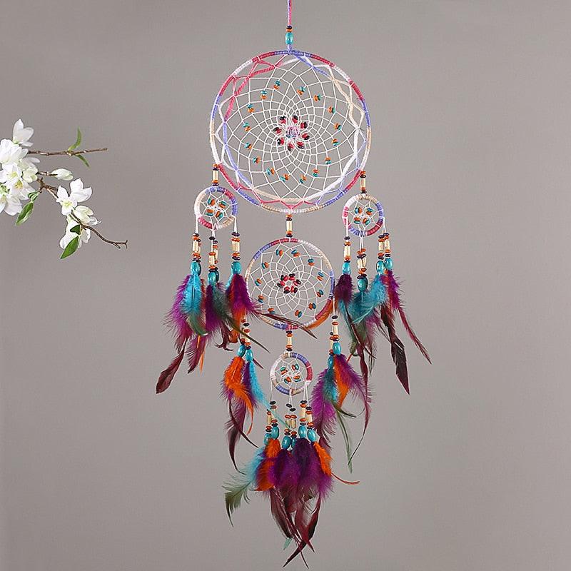 Creative Handmade Five-ring Dream Catcher Pendant Living Room Bedroom Decor Beautiful Hanging Ornament Elegant Wall Art Decoration For Windows Balcony Bedroom & Wedding Party Gift For Girls  Kids