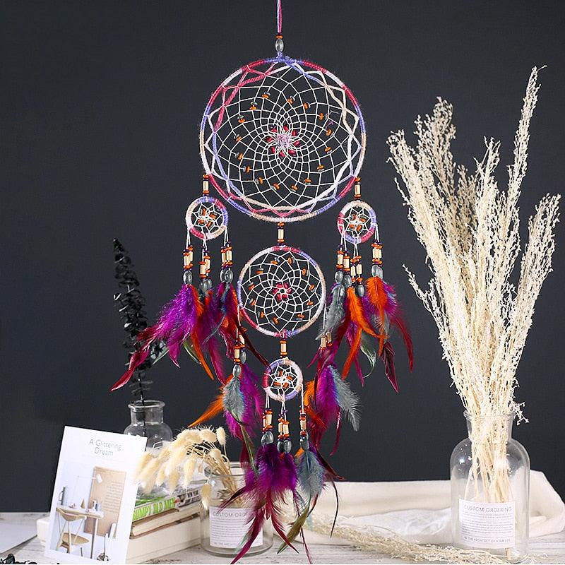 Creative Handmade Five-ring Dream Catcher Pendant Living Room Bedroom Decor Beautiful Hanging Ornament Elegant Wall Art Decoration For Windows Balcony Bedroom & Wedding Party Gift For Girls  Kids