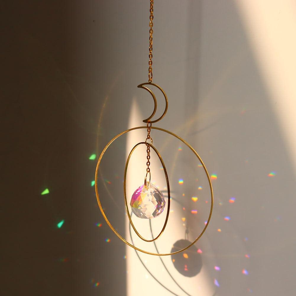 Crystal Ball Star Moon Sun Ring Rainbow Catcher Crystal Pendant Hanging Crystal Sun catcher Ornament Prism Stone Beads Ornament Home Window Wind-chimes Car Decoration
