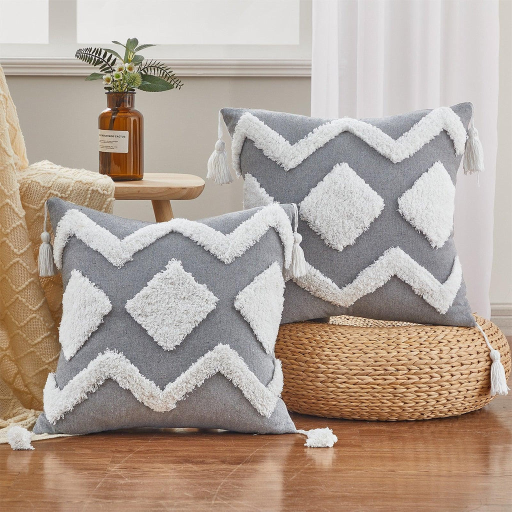 Cushion Cover Cotton Linen Pillowcase Tufted Beige Decorative Fashionable Cotton Hand-Woven Throw Pillow Covers Tufted  Pillow Covers  Bedroom Throw Pillow Cushion For Bed Home