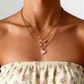Sweet Pink Heart & Bow Layered Necklace