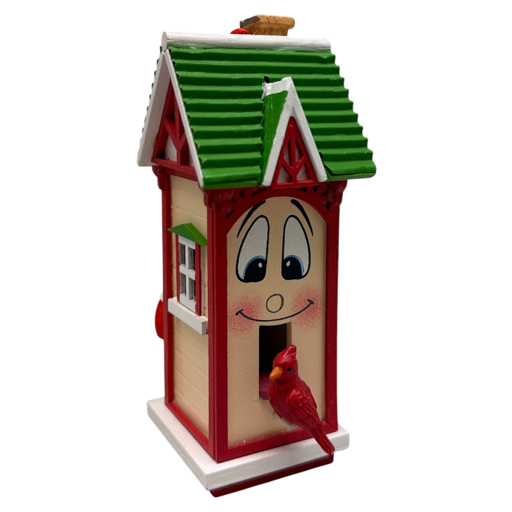 Whimsical Wooden Birdhouse Ornament - White