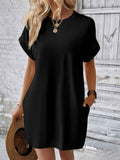 Loose Plus Size Fashion Casual Dress Solid Batwing Sleeve Tee Dress