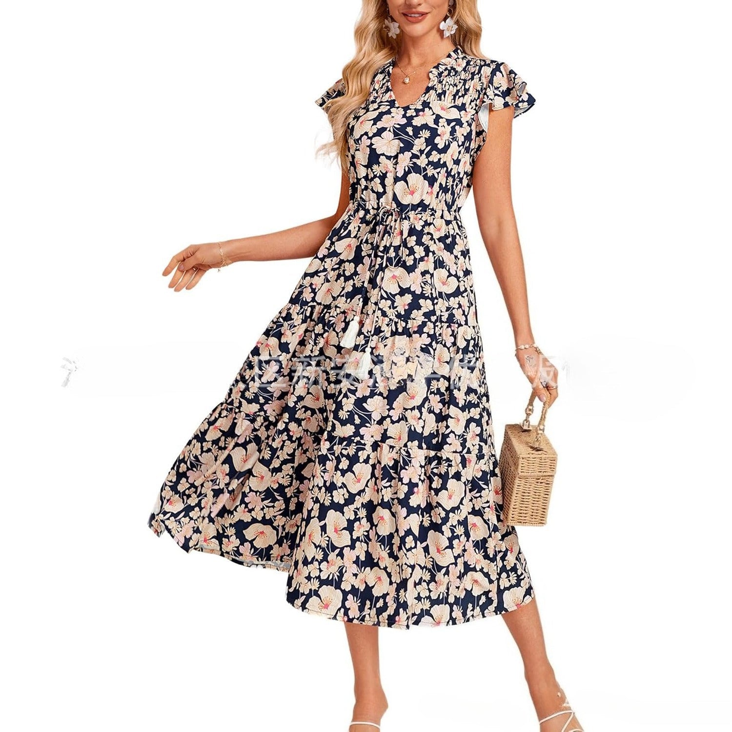 Women's Short Sleeve Fringe Bohemian Vacation Beach Dress