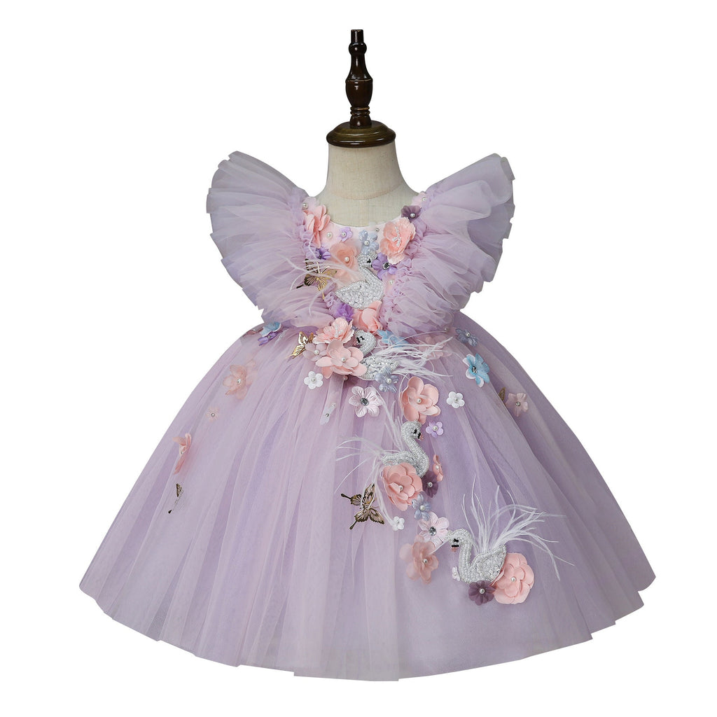 Children's Flower Super Fairy Tulle Tutu Skirt Feather Princess Dress