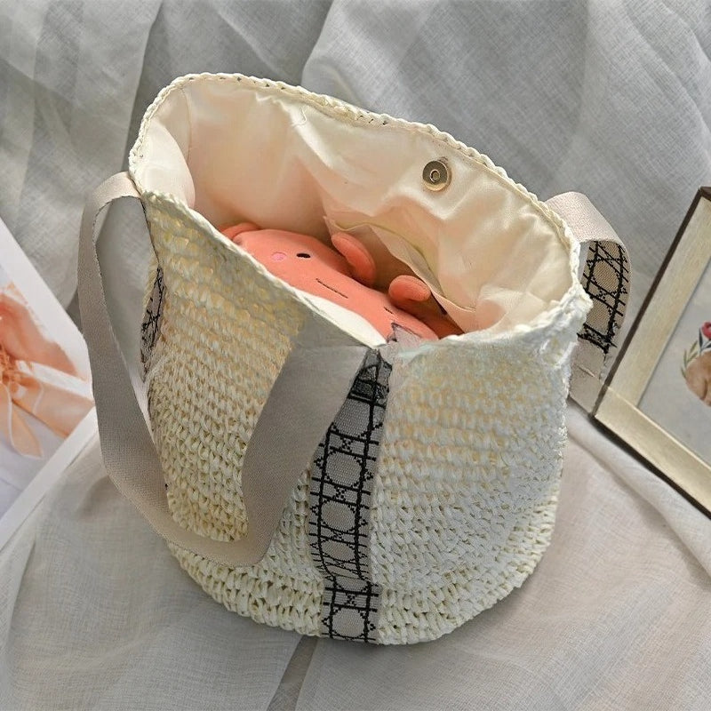 Handwoven Straw Tote – Elegant Women’s Casual Woven Bag, Commuter Travel Shoulder Purse