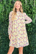 Floral Mock Neck Flounce Sleeve Summer Dress – Mock Neck Dress, Flounce Sleeve Dress, Floral Pattern Dress, Elegant Floral Dress, Sophisticated Dress
