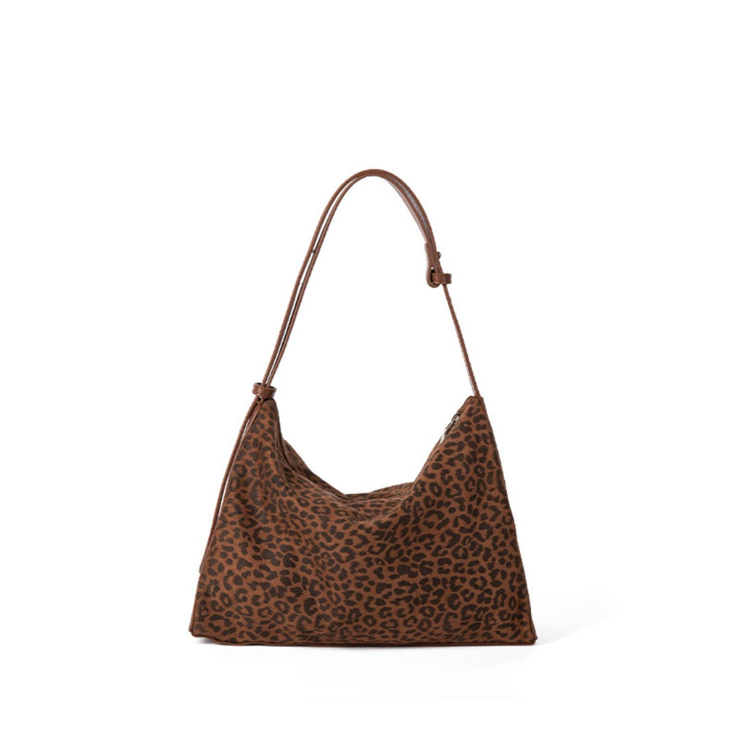 Leopard print autumn and winter small hobo bag, fashionable large capacity shoulder bag women, retro design commuter shoulder handbag