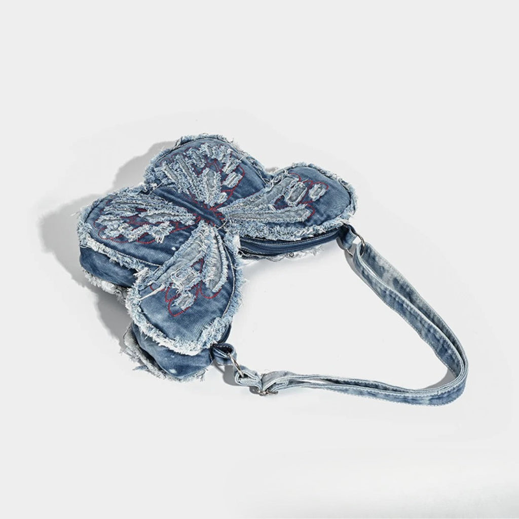 Design washed denim bag, butterfly shaped bag, punk denim bag, shoulder bag, backpack purse for women