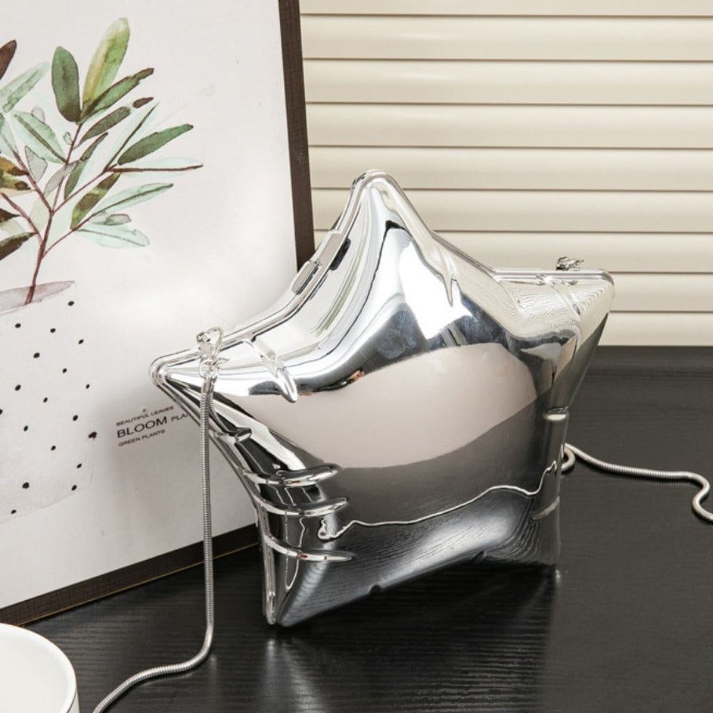 Silver Pentagram Chain evening Bag, Acrylic Mini Change, Key Lipstick Purse, Crossbody Prom Bag