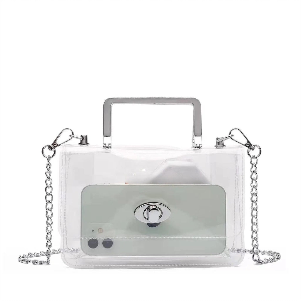 Women's Transparent evening Clutch Bag – Stylish Clear Crossbody Shoulder purse with Removable Gold Chain Strap