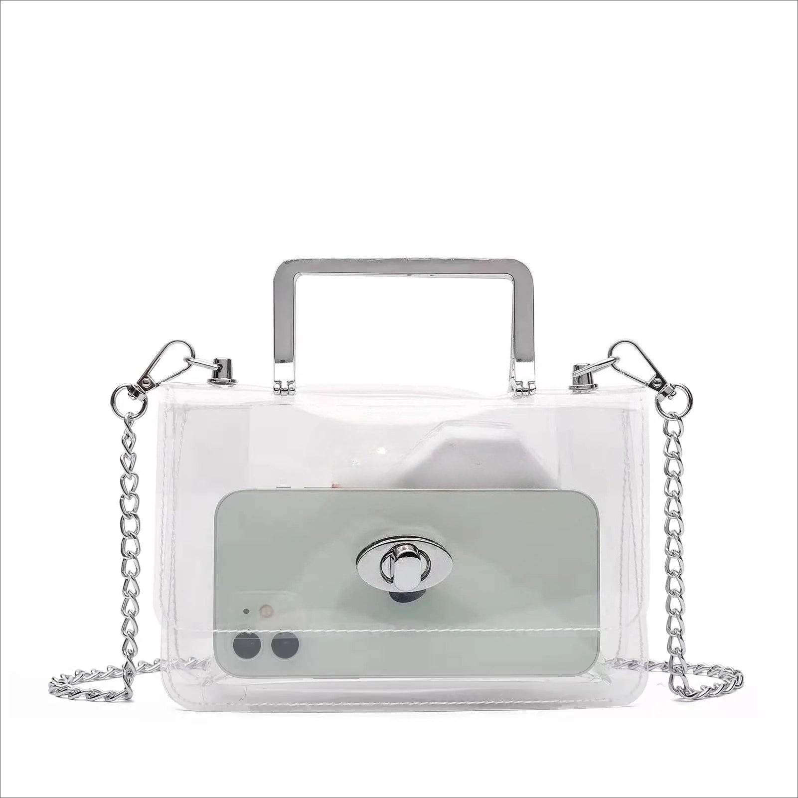 Women's Transparent evening Clutch Bag – Stylish Clear Crossbody Shoulder purse with Removable Gold Chain Strap