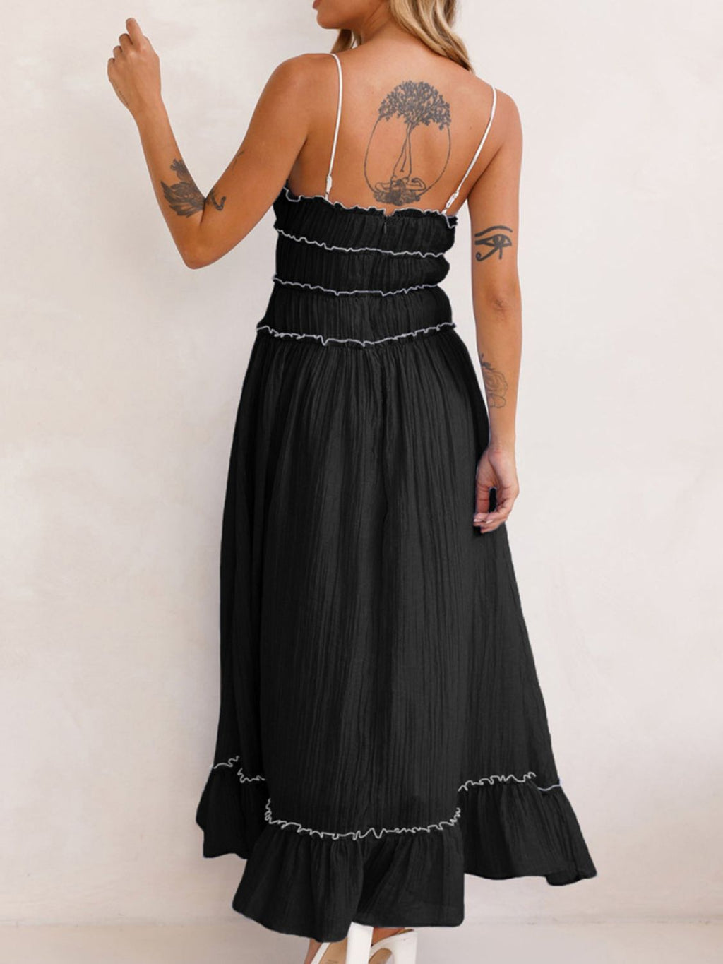 Vintage Ruffled Hem Midi Dress With Tied And Ruched Detail Elegant Feminine Girls Dress