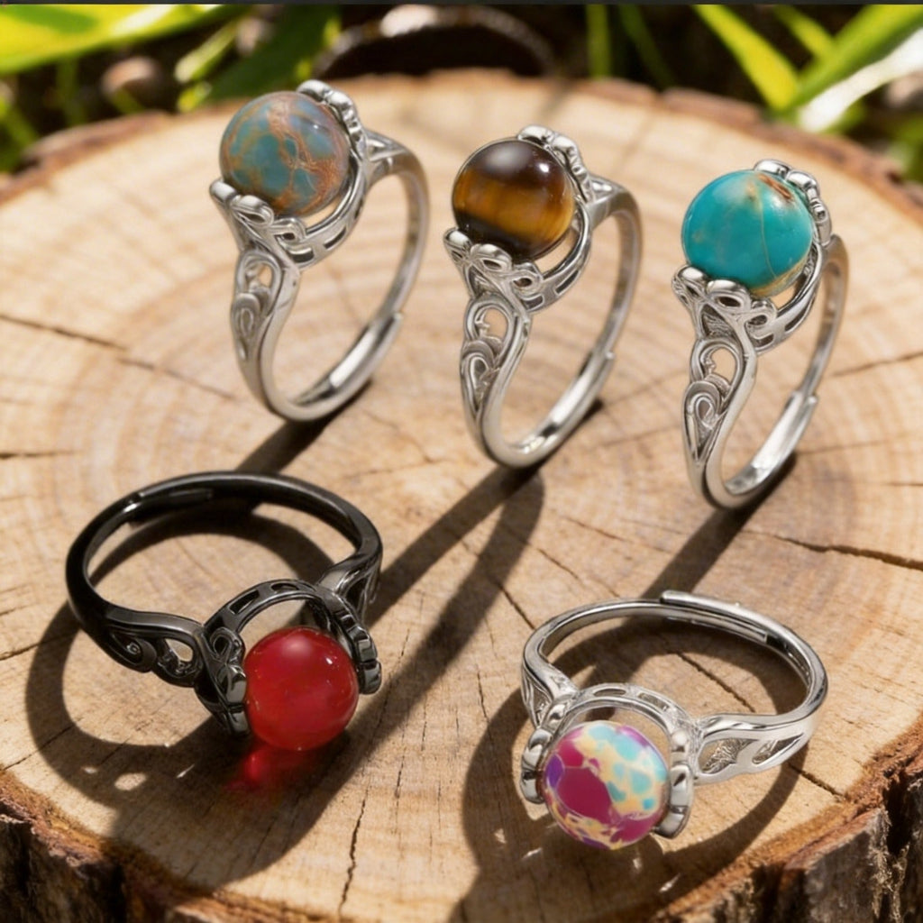 Vintage Natural Stone Open Ring Minimalist Fashion All-Match Band