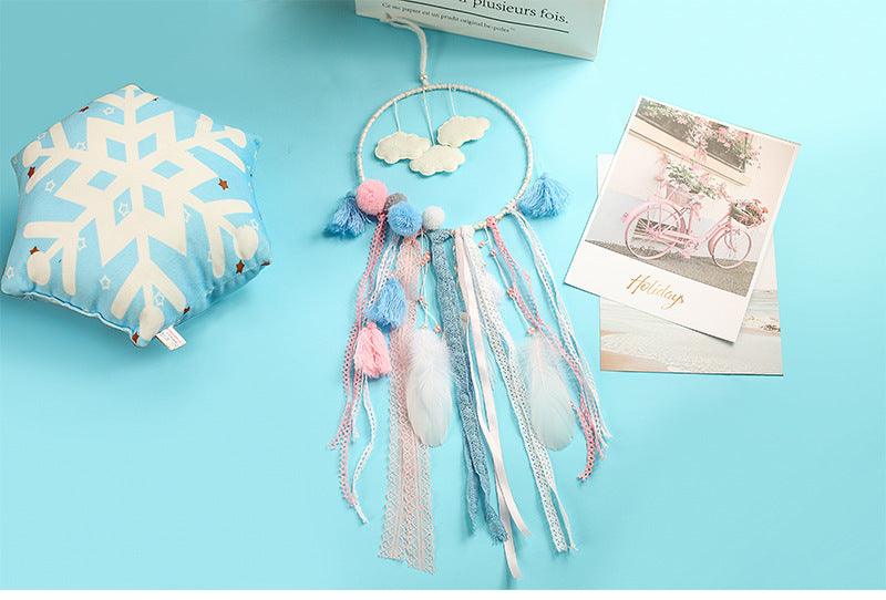 Decoration Home Dream Catchers Hanging Wall Decor Art Pendant Handmade Traditional White Cloud Dream Catcher With Led String Lights Wall Hanging Kids Room Decor Nursery Wall Art Ornament Decor Craft Gift Cute Wind Chimes National Feather Kids Girls