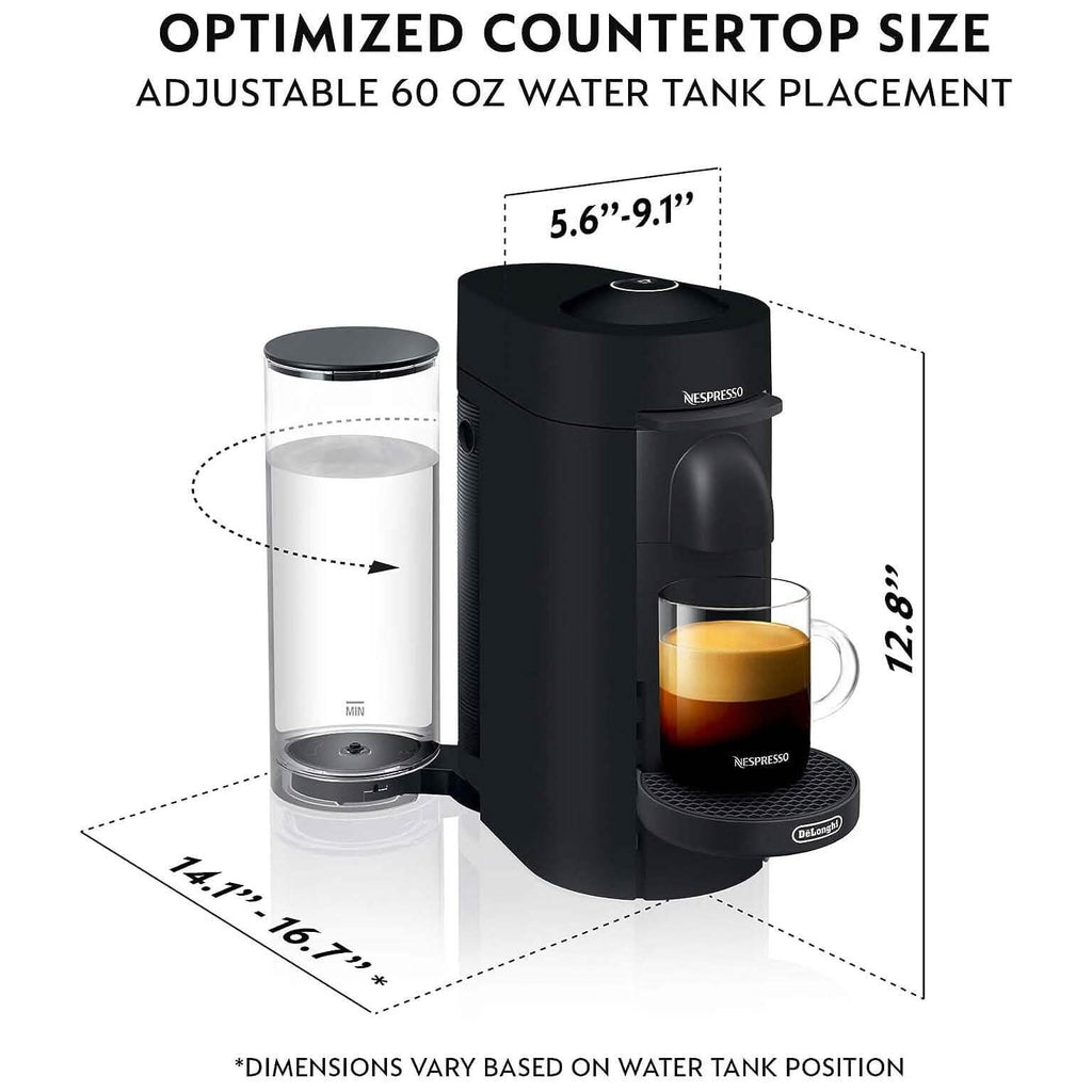 De'Longhi Nespresso VertuoPlus Coffee and Espresso Machine by De'Longhi, 38 ounces, Matte Black (Refurbished)