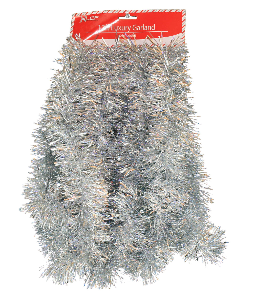 12 foot 5 Ply Holographic Tinsel Garland - Silver