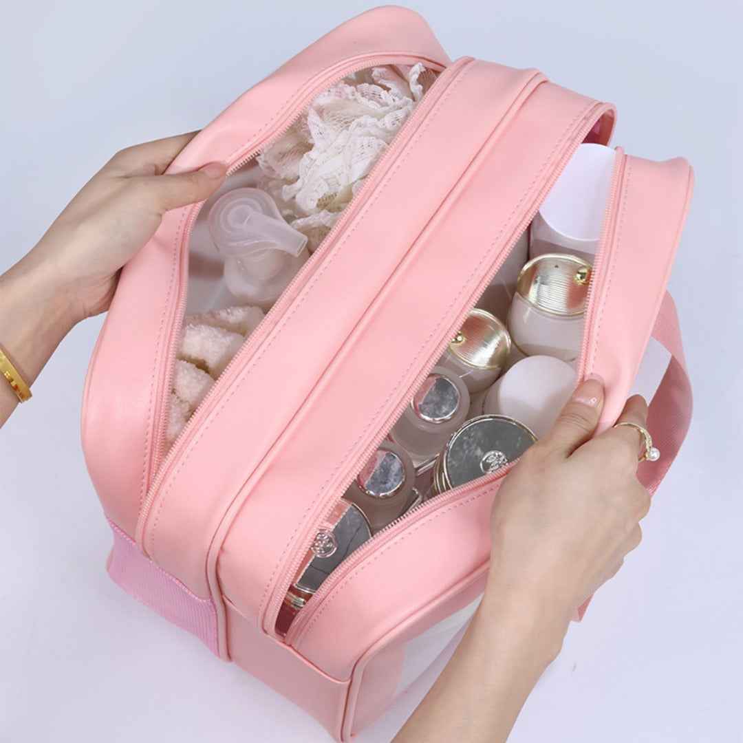 Dry & Wet Separation PVC Transparent Beach Bag – Double-Layer Portable Travel Toiletry Bag with Compartments for Makeup & Cosmetic Storage, Ideal for Organizing on-the-Go