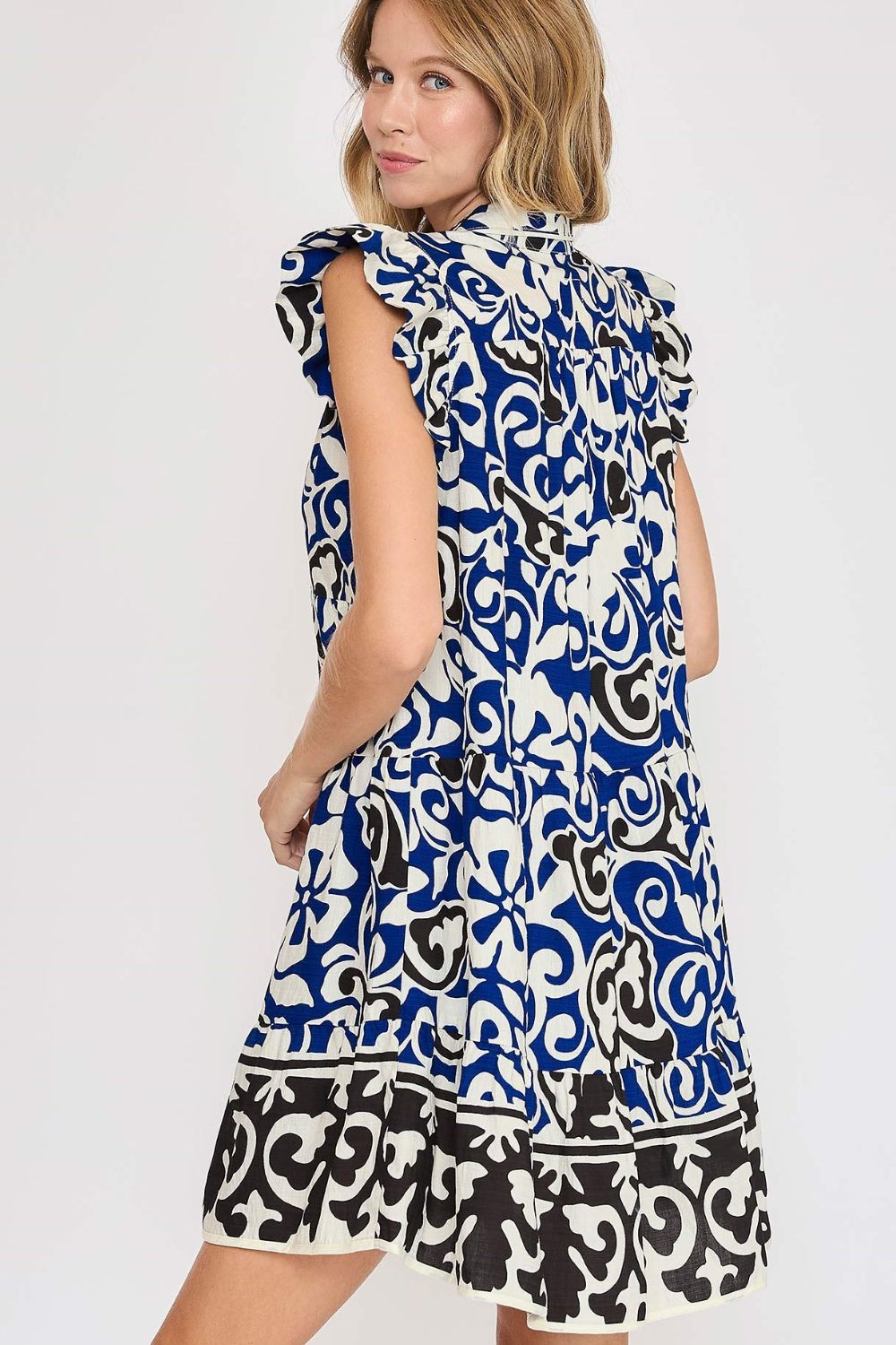 Floral Ruffled Cap Sleeve Tiered Dress For Women – Feminine Floral Print Dress with Ruffled Cap Sleeves and Playful Tiered Design
