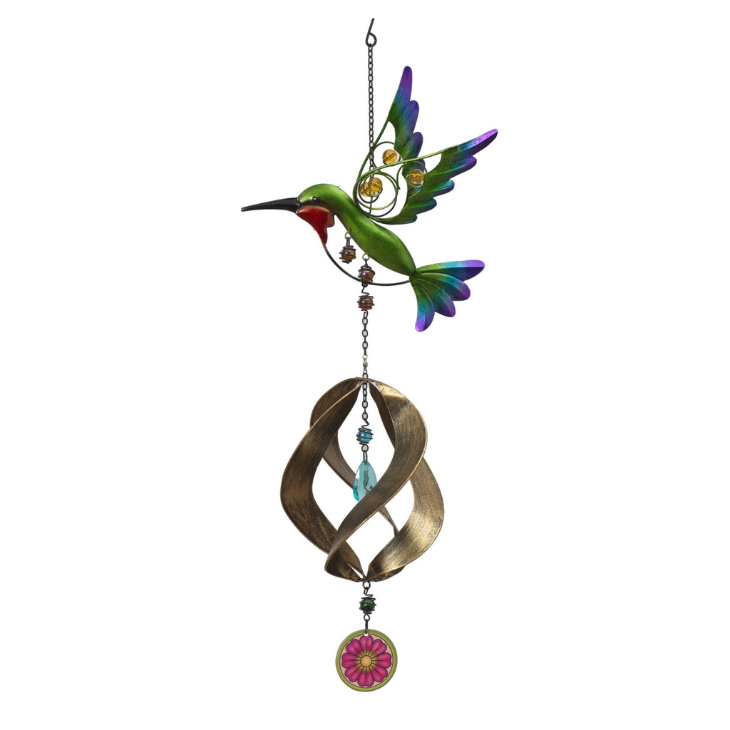 Metal Hanging Garden Friend with Spinner - Hummingbird