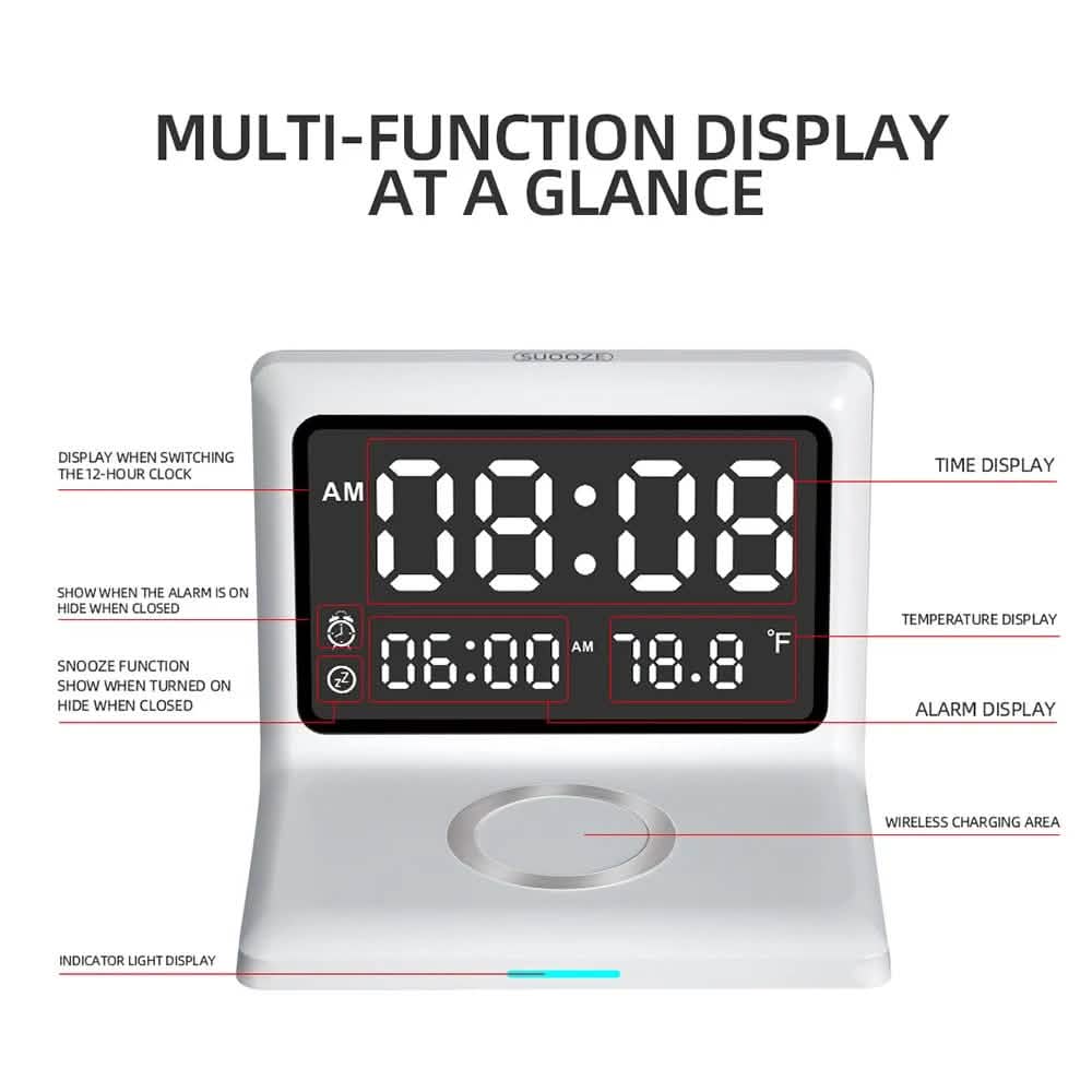 Digital Mirror Clock Wireless Charging Alarm Clock