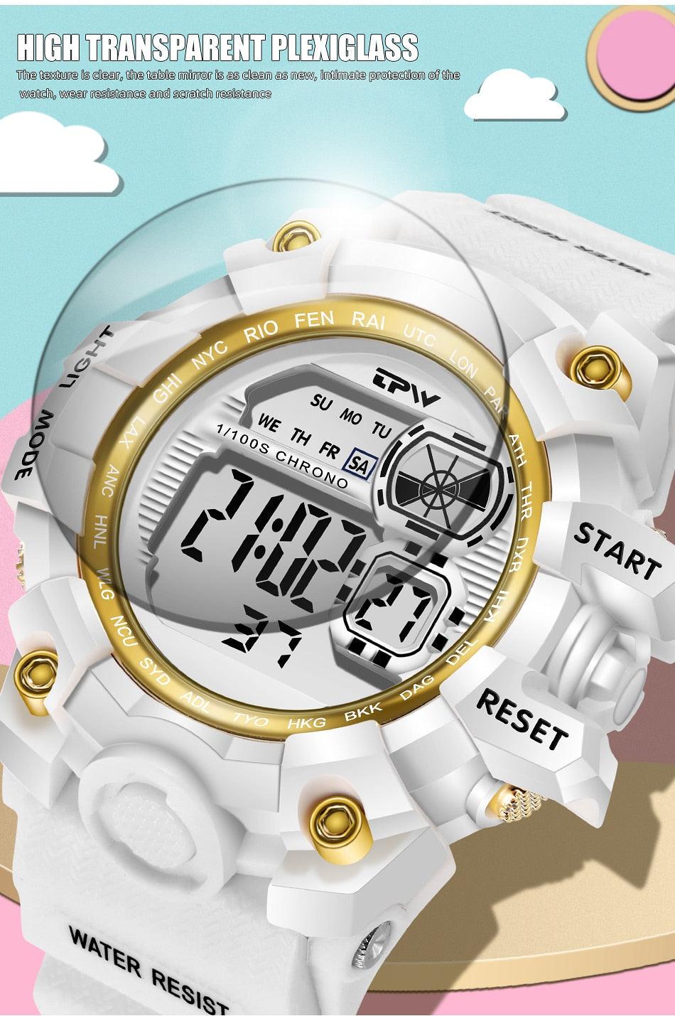 Digital Watches For Women School Girl Student  Transparent Color Water Resistent Silicone Strap Stopwatch Alarm Countdown Dual Time Ultra Super Wide-Angle Display Digital Wrist Watches For Men Women