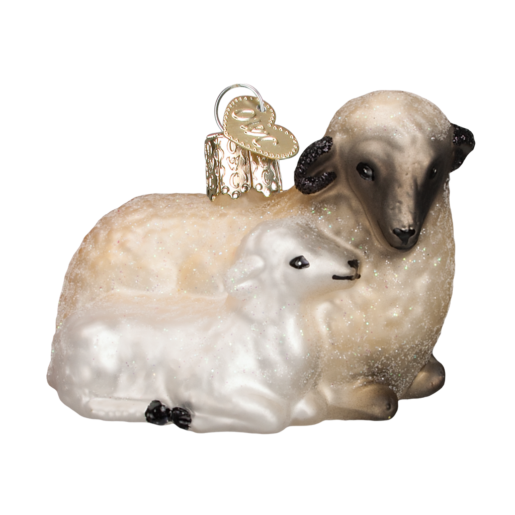 Sheep With Lamb Glass Blown Ornament