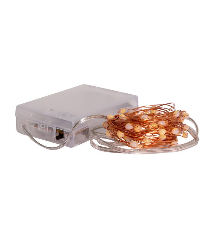 50-Light Battery-Operated Warm White Superbright LED Light Set - Copper Wire