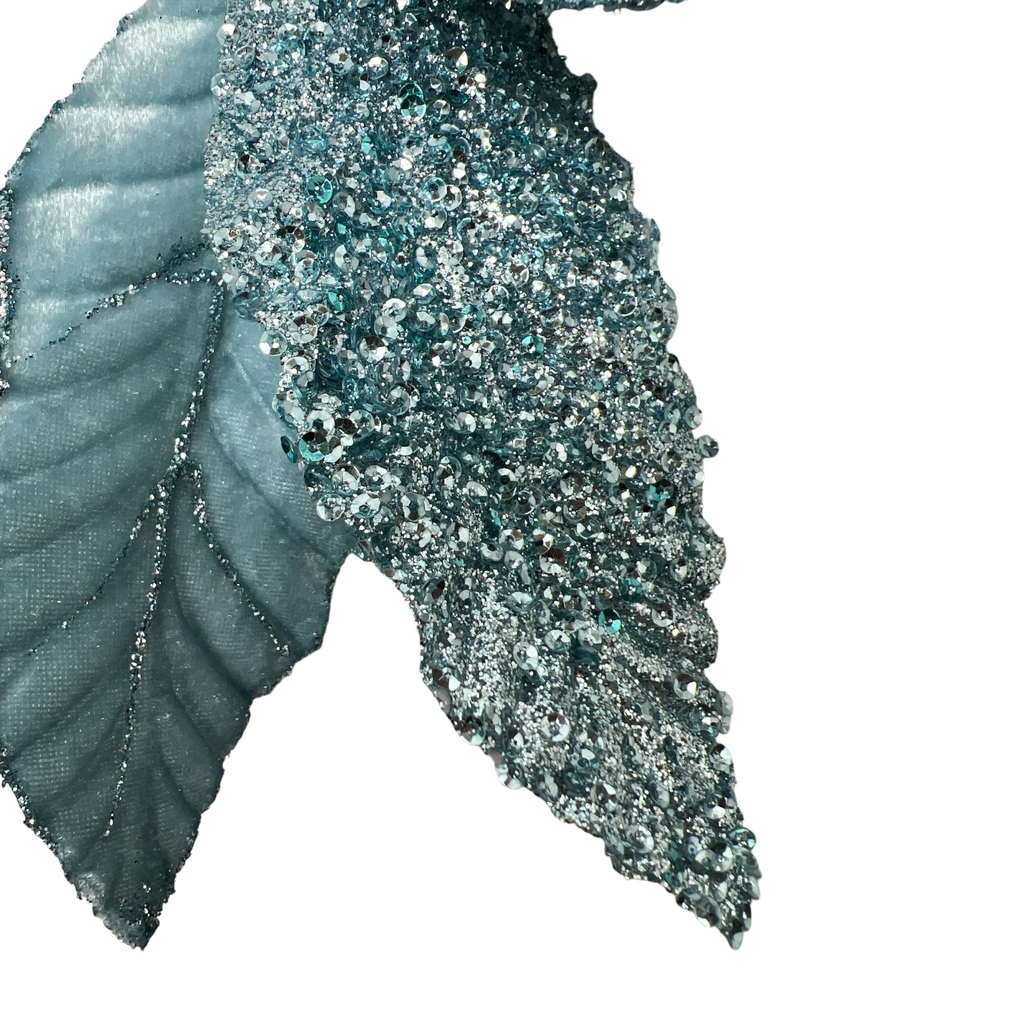 Velvet Poinsettia Stem - Turquoise Glitz