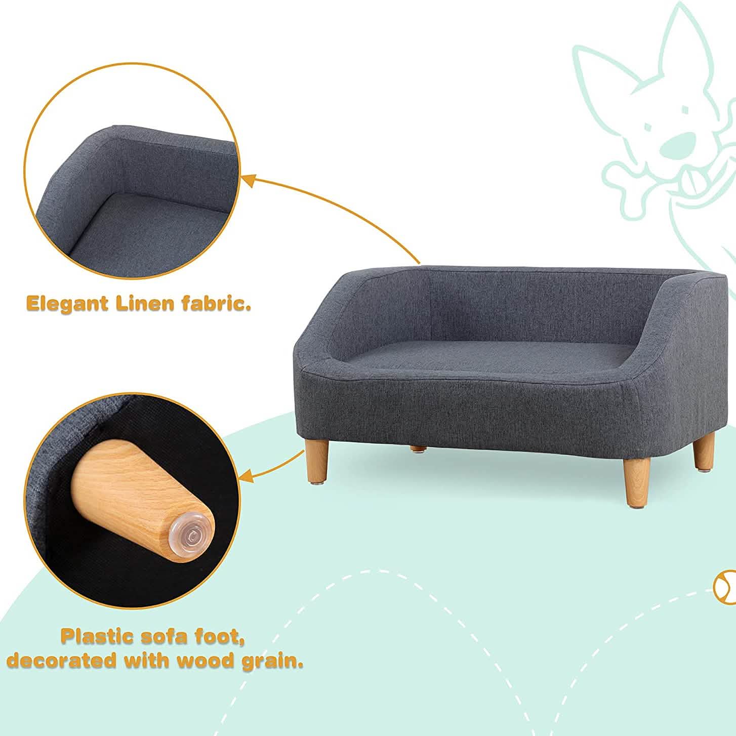 Dog Rectangular Sofa with Removable Cushion and Wooden Feet