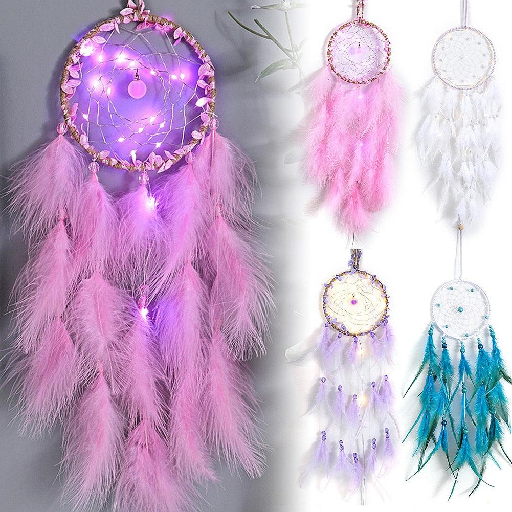 Dream Catcher Wall Decor with White Feathers Indian Style Dream-catcher Moon Handmade Wind Chimes Wall Ornament Girls Room Decoration Feather Dream Catcher For Kids Women Wedding Bohemian Wall Decor