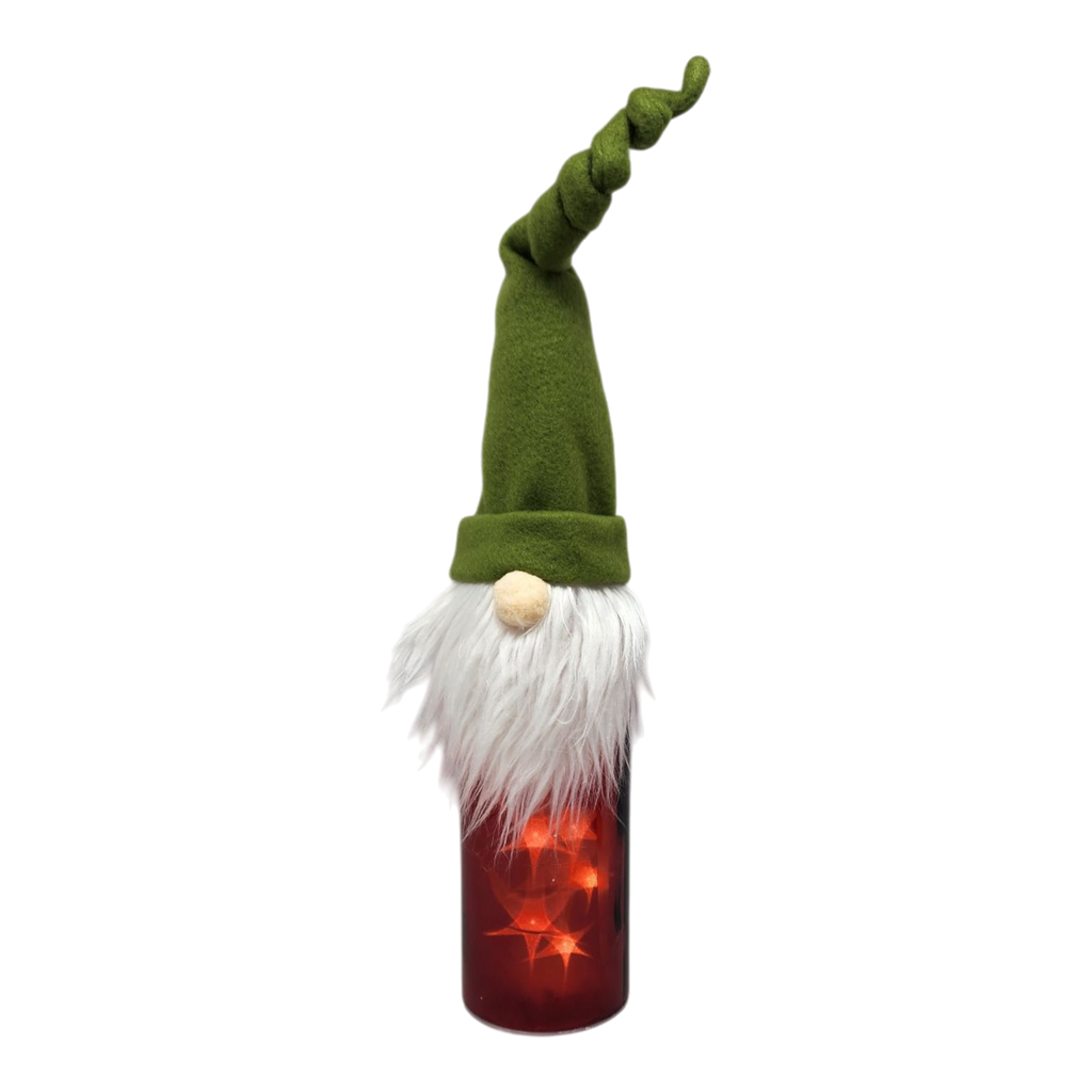 Lighted Bottle with Fabric Gnome -