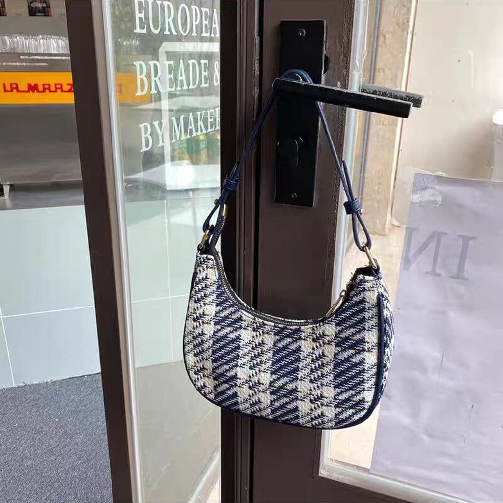 Designer women's bag summer, fashionable versatile plaid hobo bag small, crescent shoulder handbag, small shoulder purse for women