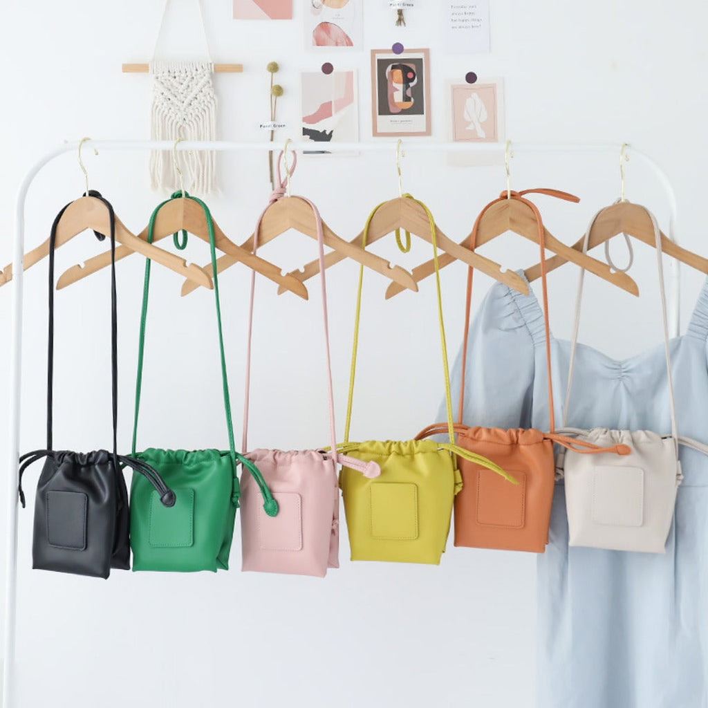 Soft PU Cute Mini Mobile Phone Bag - Fashionable Pleated Shoulder Women's Bag, Simple Drawstring Crossbody Small Square Bag