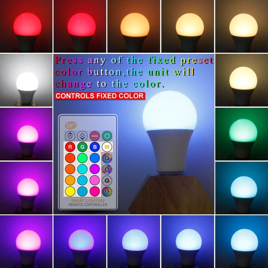 E27 RGB Led Bulb 5W 10W 15W Dimmable 16 Color Changing Magic Bulb GU10 8W AC 220V 110V RGB White IR Remote Control Night Light LED Light Bulb, Color Changing Light Bulb with Remote
